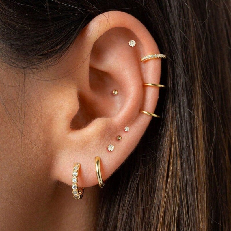 Small Silver Huggie Hoop Earrings Stacks for Women Ball Studs