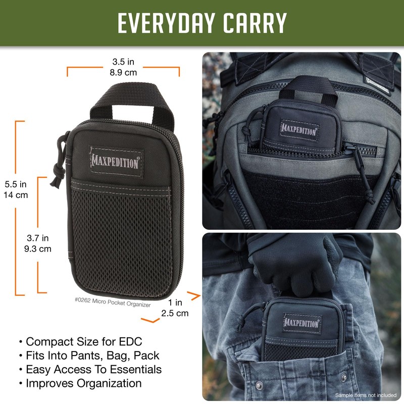 Maxpedition Hard-Use Gear 9006209-SSI Maxpedition Micro Pocket Organizer Black -