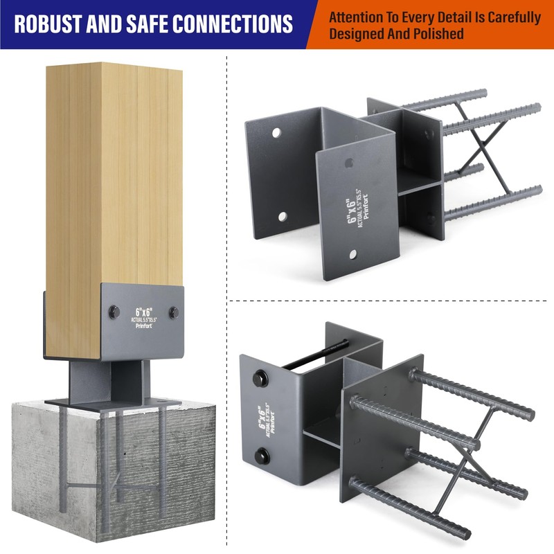 Stainless Steel 6"x6"(Actual 5.5"x5.5") Post Base Bracket Concrete, Wet Set