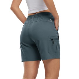 Rdruko Womens Cargo Shorts Drawstring Elastic Waist Summer Quick Dry Stretch Outdoor Shorts for Work Travel Golf Hiking Walking Cool Grey S