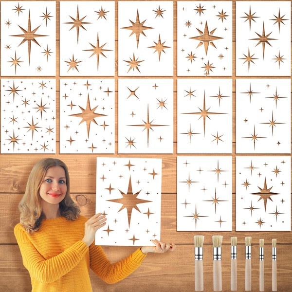 Fullhawl 12 Pcs Large Star Stencil for Painting with 6