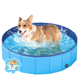 YSJILIDE Foldable Dog Pool, Portable PVC Dog Pet Swimming Pool, Collapsible Plastic Dog Bath for for Large Medium Small Dogs & Kids (S-32"x 8" Blue)