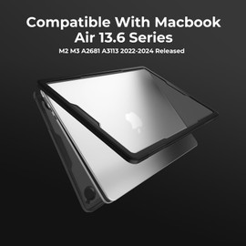 BlueSwan TPU Heavy Duty Protective Case compatible with MacBook Air 13 Inch M3 M2 Chip [Thickened Edge] [Anti-Cracking] Cover for 2024 2022 Mac 13.6" A2681 A3113 Hard Shell - (Black Edge) Clear Matte