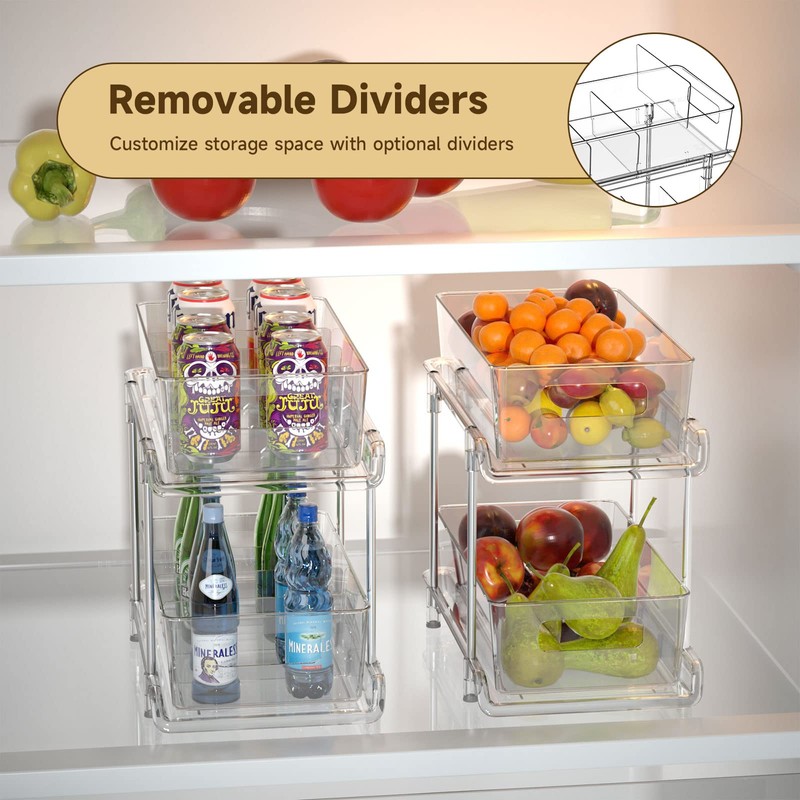 HIHEGD HIHEGD 2-Tier Bathroom Organizer with Dividers, Clear Under Sink