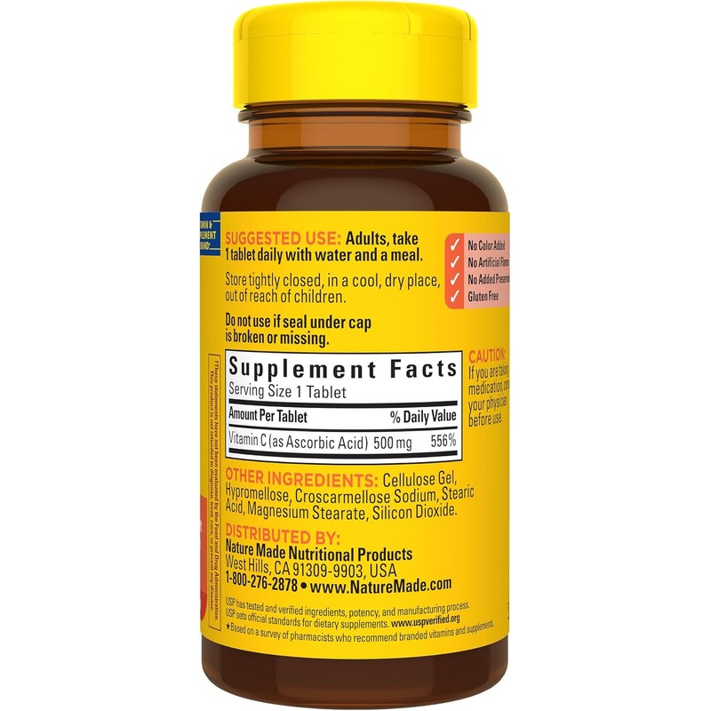 Nature Made Vitamin C 500 mg Tablets, Dietary Supplement, Vitamin