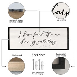 I Have Found The One Whom My Soul Loves Sign Wall Art Decor 32"x12" Modren Master Bedroom Above Bed Wood Framed Song of Solomon 3:4 Large Living Room Bible Verse Wall Hanging (Black)
