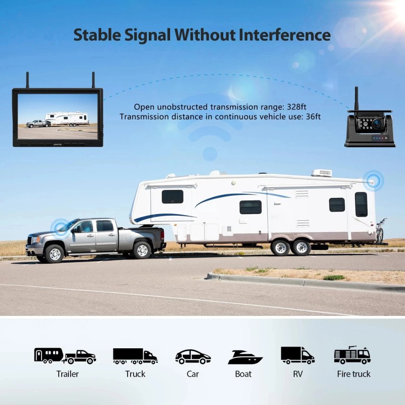 Wireless 10.1" Car Monitor DVR Magnetic Solar Backup Camera Reverse