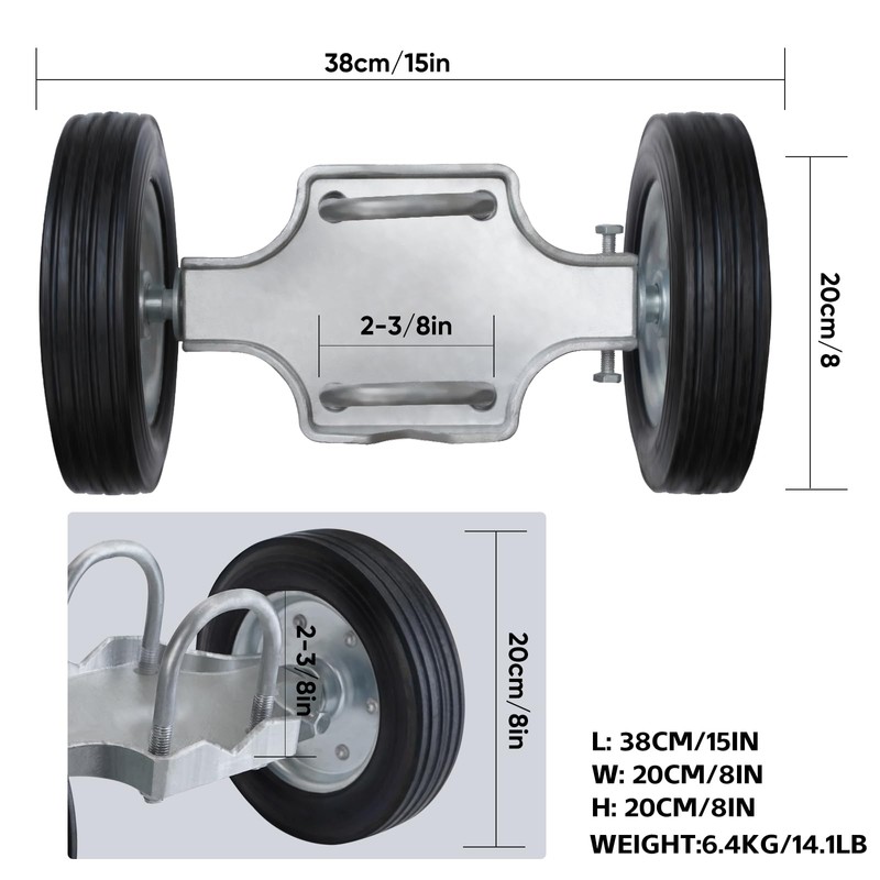 Heavy-Duty Steel Rolling Gate Wheel Carrier, 8" Rubber Wheels, Adjustable