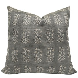 Fabritual Handmade Block Print Linen Blend 14X14 Square,Throw Pillow Case Cushion Cover for Sofa, Couch and Bed, Fall Decoration, Farmhouse, Living Room, Boho Home Décor, Indradhanush, Grey