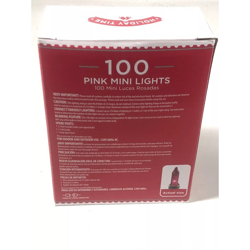Holiday Time 100 Pink Mini Lights Green Wire Indoor Outdoor
