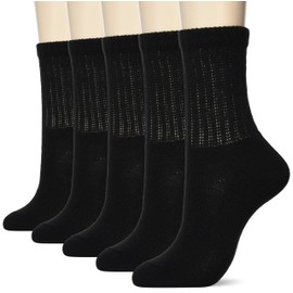 Sokunetsuzukan Women's Healing Foot, Made in Japan, Far Infrared Processing, Loose Crew Set, 5 Pairs of Same Color, Eco Packaging, Foot Heat Picture Book Series, relaxed crew black