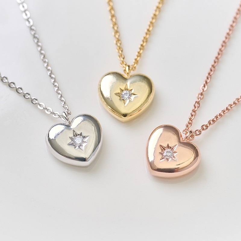 Gold&Deer 14KGP Heart Cubic Piece Necklace White Gold / 골드앤디어