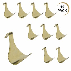 SUL Brass Plated Moulding Hook Picture Rail Hooks Hangers, Picture Moulding Rail Frame Hook Hangers for Art Exhibition Gallery Picture Billboards Hanging Clothes Keys Holder – Brass (10 PK)