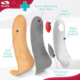 SULPO Insoles - Profiled Leather Insoles Shoes Men & Women with Metatarsal Support, Arch Support, Soles for Shoes Size 44