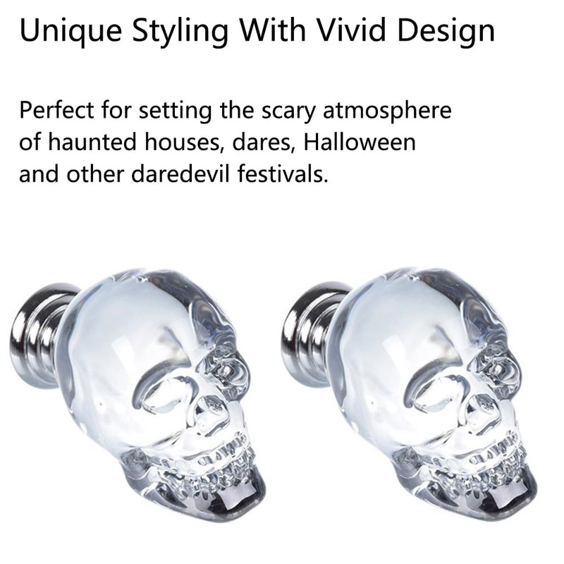 SEIWEI 2Pcs Crystal Glass Door Knobs Skull Clear Drawer Knobs
