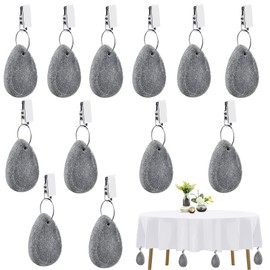 Pack of 12 Tablecloth Weights Made of Natural Stone, Tablecloth Weights for Outdoor Use Tablecloth Weight Set with Clip Grey Stone Tablecloth Weights for Tablecloths Clips for Picnics Weddings