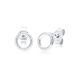 Elli Women's Earrings Circle Geo Minimal Basic in 925 Sterling Silver, Facet cut, None
