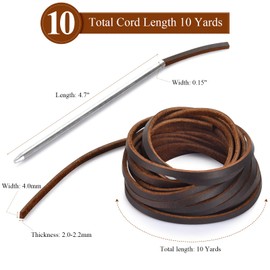 10 Yards Flat Genuine Leather Laces, Leather Strips Cord, Full Grain Cowhide Straps String for Braided, Braiding, Shoes, Jewelry Making and Craft (4MM_Dark Brown_1 Lacing Needle)
