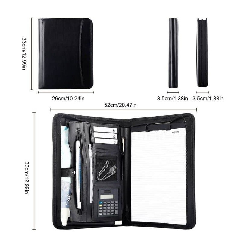 Eshow Leather Portfolio Professional Business Padfolio with Zipper - Interview