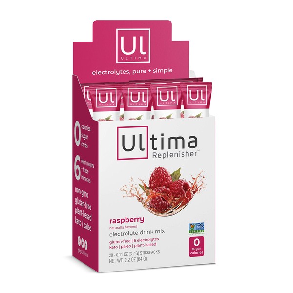 Ultima Replenisher Electrolyte Hydration Drink Mix Raspberry Flavor (20 Serving Stickpacks)