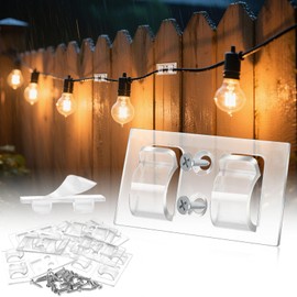 Hooks for Outdoor String Lights Clips: 102Pcs Heavy Duty Light Hook with Waterproof Adhesive Strips - Outside Clear Cord Holders for Hanging Christmas Lighting - Outdoors Sticky Clip (102)