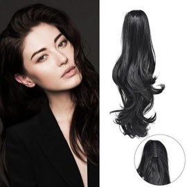 Ponytails For Women,Hair Extensions Ponytail Fake Clip Ponytails Extension Hair pieces Clip in Claw Hair Extension Natural Looking Synthetic Hairpiece for Women Wavy Synthetic Fluffy¬ Tangled Curly Hair Claw Girls Blonde Black Brown (22", # jet black)