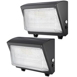 Pvilub LED Wall Pack Light: 120W 18000lm LED Security Flood Lighting with Dusk to Dawn Photocell - Glass Lens Outdoor LED Wall Lights 2Pakcs for Yard ETL Listed