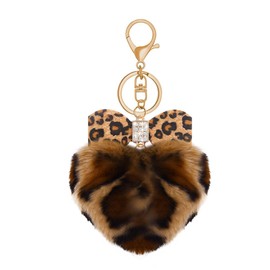 Sdopbinbin Leopard Bow Keychain for Purse Bag Charm Accessories Brown Puff Heart Keychain Fluffy Leopard Print Heart Key Chain Charm Y2k Keyring for Backpack Car Keys Key Chain Cute Puffy Key chain