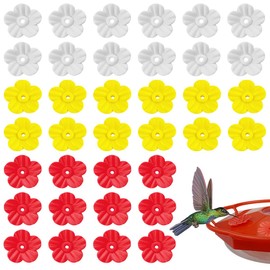 EQUIJUANCE 36 Pcs Hummingbird Feeder Replacement Ports – Red, White, Yellow Petal-Shaped Feeding Flowers, Replacement Parts for Hanging Feeders,Ideal for Bird Feeders and Birdhouses (Yellow+Red+White)
