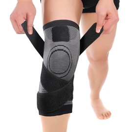 NuCamper Rodillera para dolor de artritis, manga de compresión ajustable para hombres y mujeres, alivio del dolor, soporte de rodilla para recuperación de lesiones, desgarro de menisco, correr, deportes, entrenamiento (negro, mediano)