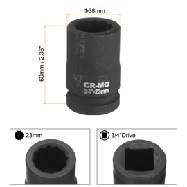 sourcing map 3/4-Inch Drive 12 Point Impact Socket 23mm Metric Spindle Axle Nut Socket Driver Wrench for Auto Repair Easy Removal