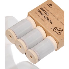 Vitalizart Grey Organza Ribbon Frayed Sheer Organza 1.5" Silk Like Ribbons for Gift Wrapping Craft Flower Bouquet Wedding Invitations Mesh Fabric Light Grey Champagne 15 Yards