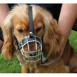 L&J Pets Uk Strong Metal Wire Basket Dog Muzzle for Spaniel and other (3, 3+ and 3X) (Brown leather/Silver basket, 3)