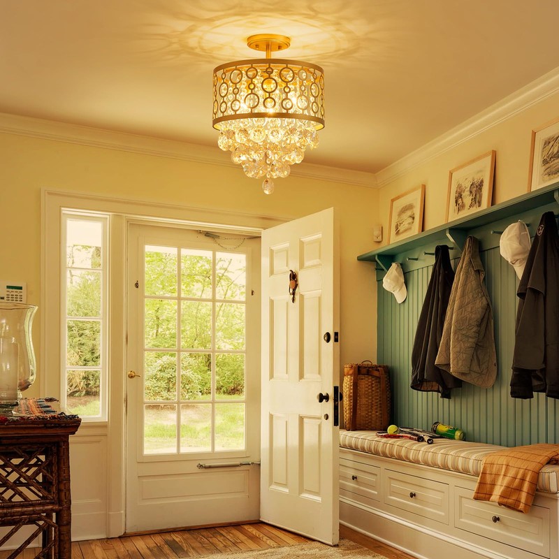 WUZUPS Crystal Drum Chandelier Flushmount Ceiling Light Modern Lighting Fixture