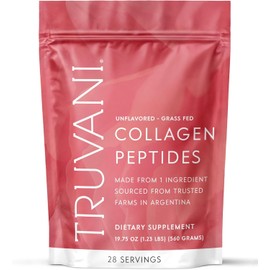 Truvani Péptidos de colágeno hidrolizados  Sin sabor  28 porciones  0.71 oz de proteína de colágeno alimentado con pasto en polvo  Promueve la salud  