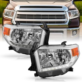 KEEKPO - For 2014 2015 2016 2017 Toyota Tundra w/LED DRL Chrome Housing Headlights Headlamps Set Replacement Left+Right