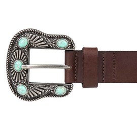 Lucky Brand Women's Turquoise Studded Leather Western Buckle Belt in Brown, Brown, Medium
