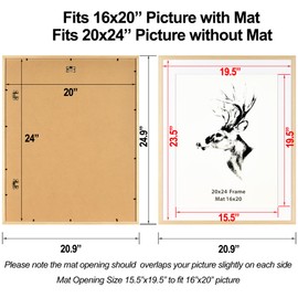 Yaetm 20x24 Picture Frame with Mat for 16x20 Set of 4, Solid Oak Wood Poster Frame 20 x 24 inches, Wall Gallery Photo Frames for Horizontal and Vertical Wall Mounted (4 pack, Oak)