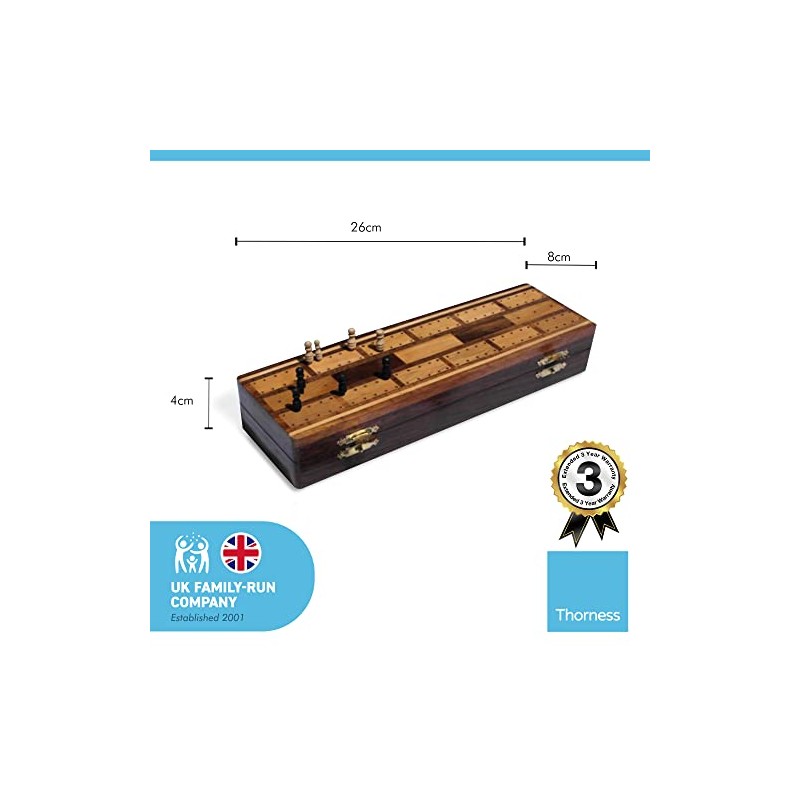 Thorness Wooden Cribbage Board with pegs and Two Packs of