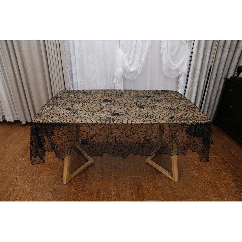 PIGETALE Black Lace Halloween Tablecloth Rectangular Overlay 54 x 72