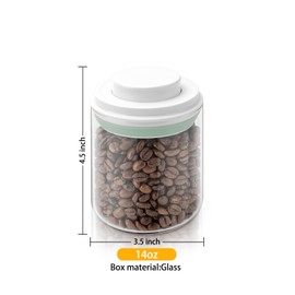 fecoqi POP-UP Lid Glass Airtight-Jar Lid,Clear Circle Glass Storage Canister(0.43qt / 14oz)，Press-type seal cover with spoon，for Kitchen Pantry Organization Milk Powder、Coffee 、Candy、Noodles Nuts
