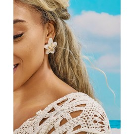 MYCUTEY Double Starfish Earrings With White And Gold Tone For Women Statement Ocean Stud Earrings Chunky Gold Summer Beach Jewelry