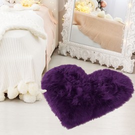 sourcing map Faux Fur Sheepskin Area Rugs, Heart Shaped Shaggy Fluffy Rug for Sofa Living Room Bedroom Floor - Soft Deep Pile Plush Carpet Non Slip, 70 x 90cm/2.3x3ft Purple