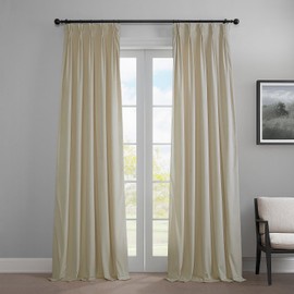 HPD Half Price Drapes Heritage Plush Velvet Curtains for Bedroom (1 Panel) 25 X 84 French Pleat Room Darkening Curtains for Living Room, Au Lait Creme