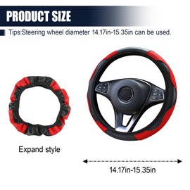 ZIMISI Car Steering Wheel Cover, 15 Inch Anti-Slip Breathable Elastic Steering Wheel Protector with Carbon Fiber Leather, Men & Women Universal Car Interior Accessories for Most Cars (Red)