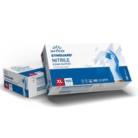 Intco Nitrile Gloves (Extra-Large, 100 Count), Strong & Flexible, Food Safe Blue Gloves, Non-Sterile, Powder & Latex Free Gloves, Finger Textured Thick Disposable Gloves for Tools, Devices, & More