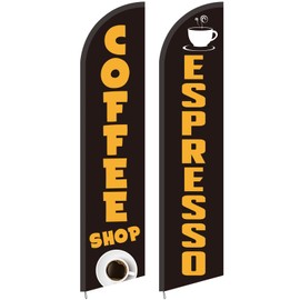 2 Pack Coffee Espresso Feather Flags Cafe Banner, Fashionable
