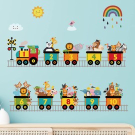 Condessacity Wall Stickers, Kids, Small Train, Wallpaper Stickers, Removable, Animals, Numbers, Cartoon Train, Wall Stickers, Children's Room, Kindergarten, Nursery School, Wall Decor, Waterproof, Wall Stickers, Toy Room Wall Stickers, Decoration, Wall D