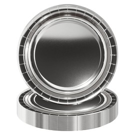 16Pcs Metallic Silver Party Paper Plates 9 inch,Xmas Foil Silver Party Tableware Decor Christmas Silver Paper Plates Metallic Silver Plates for Christmas Party Supplies Table Decorations