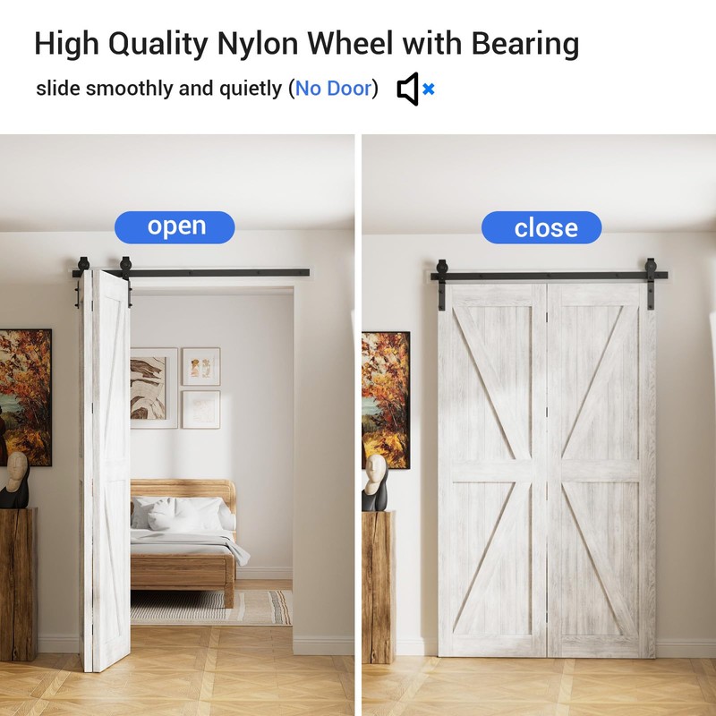 CCJH 42" Bi-Folding Sliding Barn Door Hardware Kit for 2